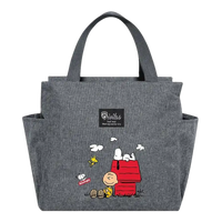 Gray tote bag with Snoopy characters.