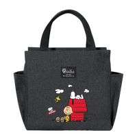 Gray tote bag with cartoon characters.