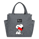 Gray tote bag with Snoopy.