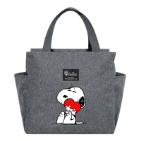 Gray tote bag with Snoopy.