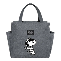 Gray tote bag with Snoopy design.