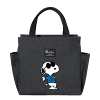 Gray tote bag with Snoopy design.