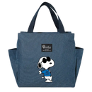 Blue tote bag with Snoopy design.