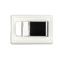 White leather money clip.