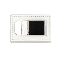 White leather money clip.