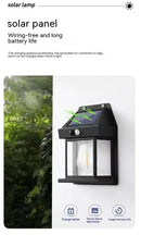 Black solar-powered wall lamp.