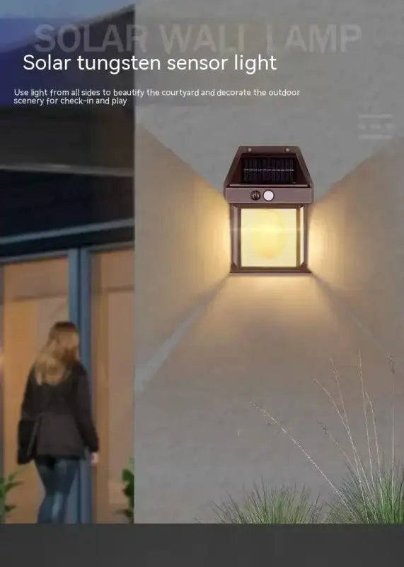 Solar-powered wall light.
