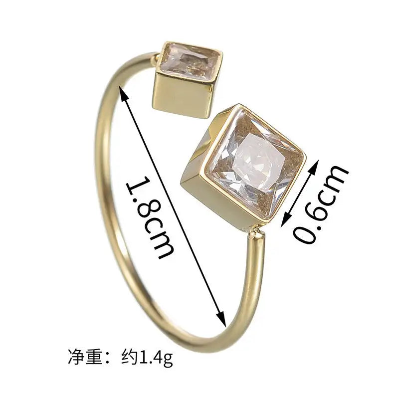 Radiant Square Zircon Steel Ring - South Korea Style