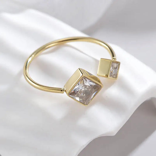 Radiant Square Zircon Steel Ring - South Korea Style