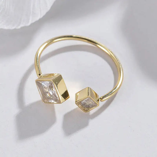 Radiant Square Zircon Steel Ring - South Korea Style