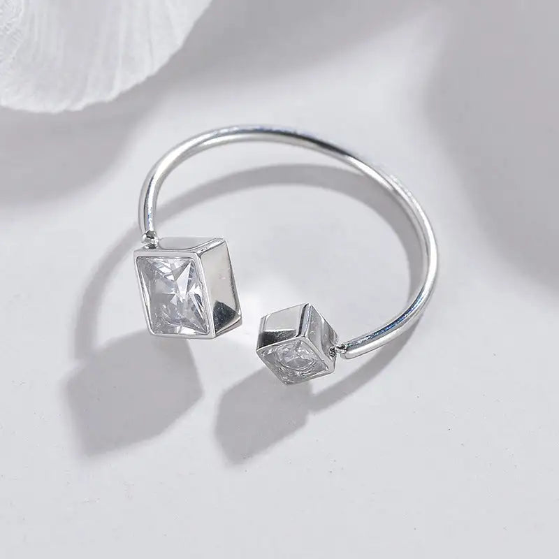 Radiant Square Zircon Steel Ring - South Korea Style