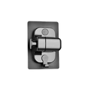 Chrome-plated metal latch.
