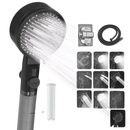 Black handheld shower head with multiple spray modes.
