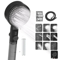 Black handheld shower head with multiple spray modes.