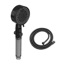 Black shower head with hose.