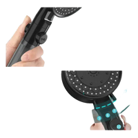 Black shower head with multiple spray modes.