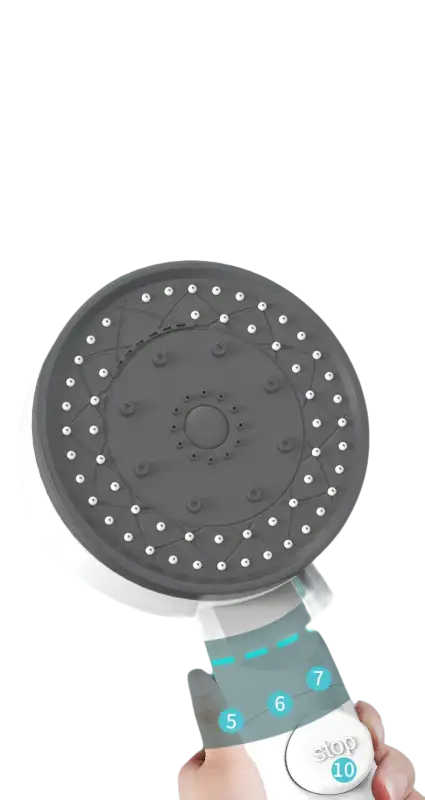 Handheld shower head with multiple spray modes.