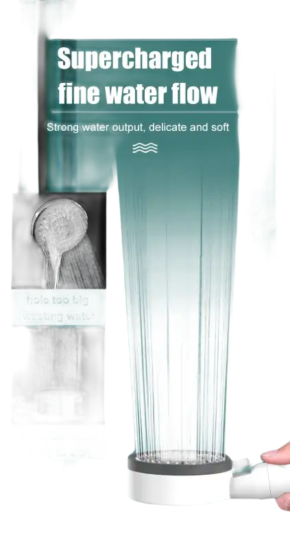 Shower head with water flow demonstration.