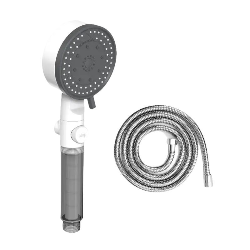 Handheld shower head with hose.