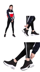Black and white platform sneakers.