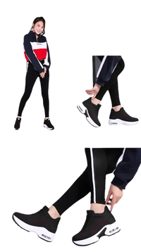 Black and white platform sneakers.