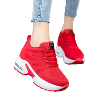 Red platform sneakers.