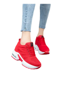 Red platform sneakers.