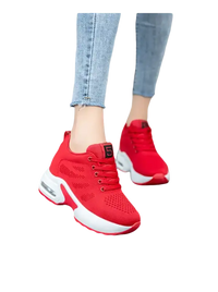 Red platform sneakers.