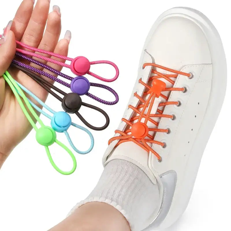 1 Pair No Tie Shoelaces Round Push The Spring Lock Sports Elastic Shoelace Suitable For All Shoes Lazy Laces Shoe