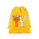 Yellow drawstring bag with cartoon character and letter Y.