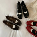 Women Patent Leather Mary Janes Shoes Ladies Summer New Fashion Square Toe Comfortable Pointed Toe Ballet Flat Casual