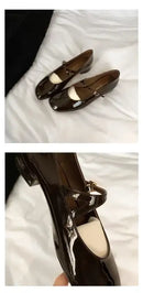 Women Patent Leather Mary Janes Shoes Ladies Summer New Fashion Square Toe Comfortable Pointed Toe Ballet Flat Casual