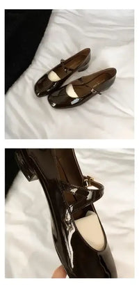 Women Patent Leather Mary Janes Shoes Ladies Summer New Fashion Square Toe Comfortable Pointed Toe Ballet Flat Casual