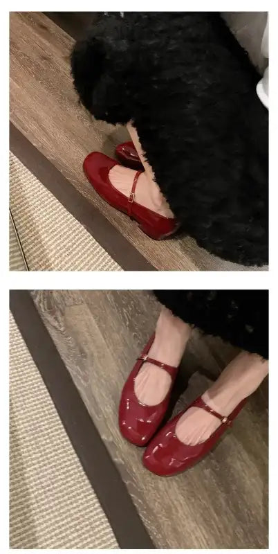 Women Patent Leather Mary Janes Shoes Ladies Summer New Fashion Square Toe Comfortable Pointed Toe Ballet Flat Casual