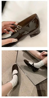 Women Patent Leather Mary Janes Shoes Ladies Summer New Fashion Square Toe Comfortable Pointed Toe Ballet Flat Casual