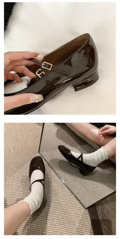 Women Patent Leather Mary Janes Shoes Ladies Summer New Fashion Square Toe Comfortable Pointed Toe Ballet Flat Casual
