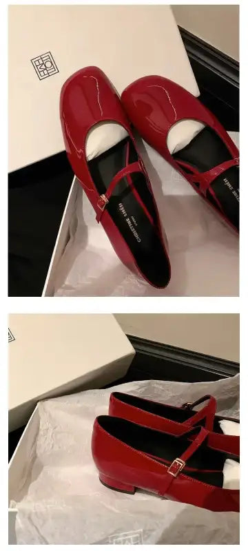 Women Patent Leather Mary Janes Shoes Ladies Summer New Fashion Square Toe Comfortable Pointed Toe Ballet Flat Casual