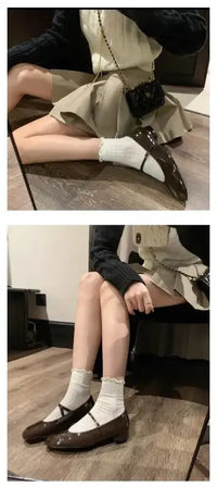Women Patent Leather Mary Janes Shoes Ladies Summer New Fashion Square Toe Comfortable Pointed Toe Ballet Flat Casual