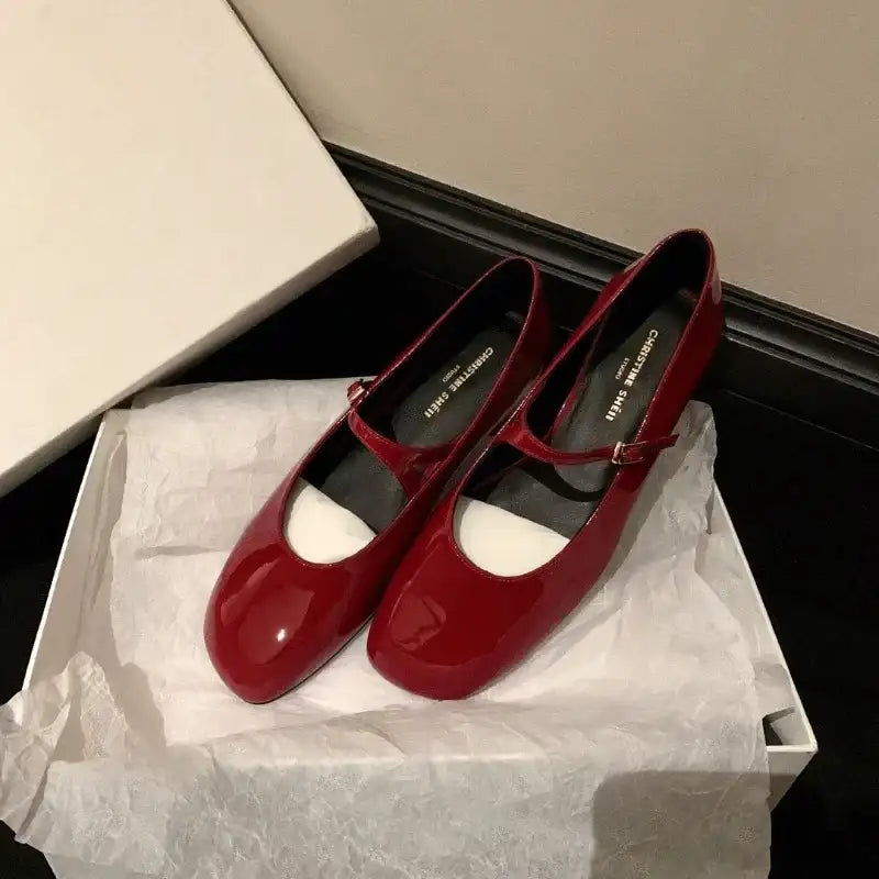Women Patent Leather Mary Janes Shoes Ladies Summer New Fashion Square Toe Comfortable Pointed Toe Ballet Flat Casual