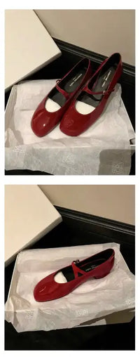 Women Patent Leather Mary Janes Shoes Ladies Summer New Fashion Square Toe Comfortable Pointed Toe Ballet Flat Casual