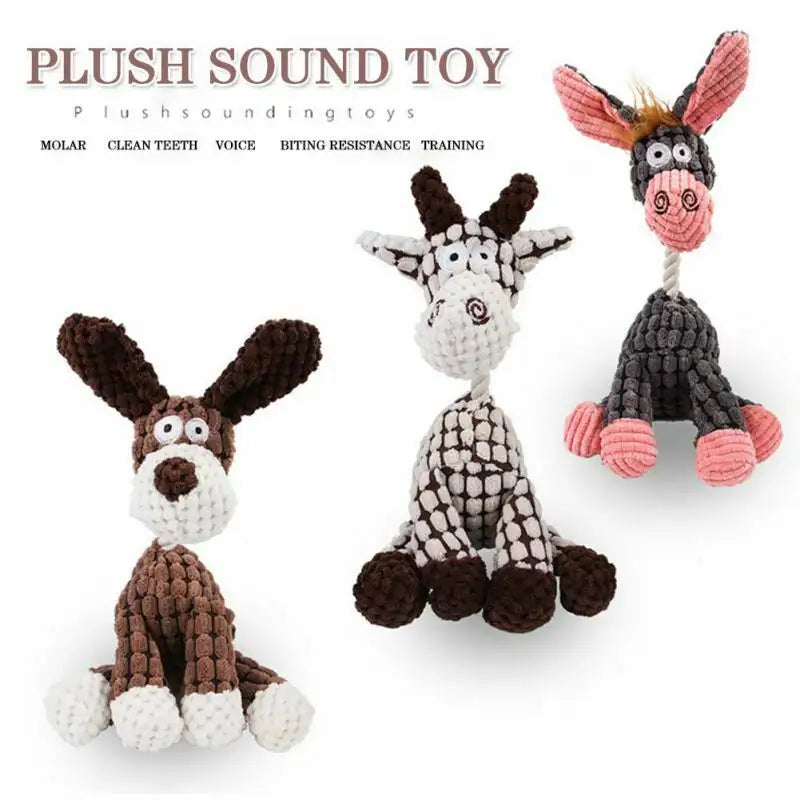 Squeaky Pup Chew Plush Toy Dog and Donkey Doohickeys