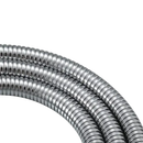 Shiny, flexible metal hoses.