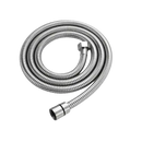 Silver stainless steel shower hose.
