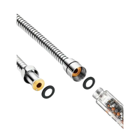 Stainless steel shower hose with brass connections.