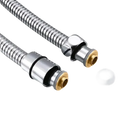 Two flexible metal hoses with brass fittings and rubber washers.