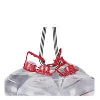 Water bottle carrier with red caps.
