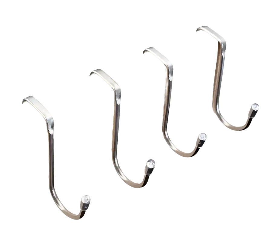 Four metal over-the-door hooks.