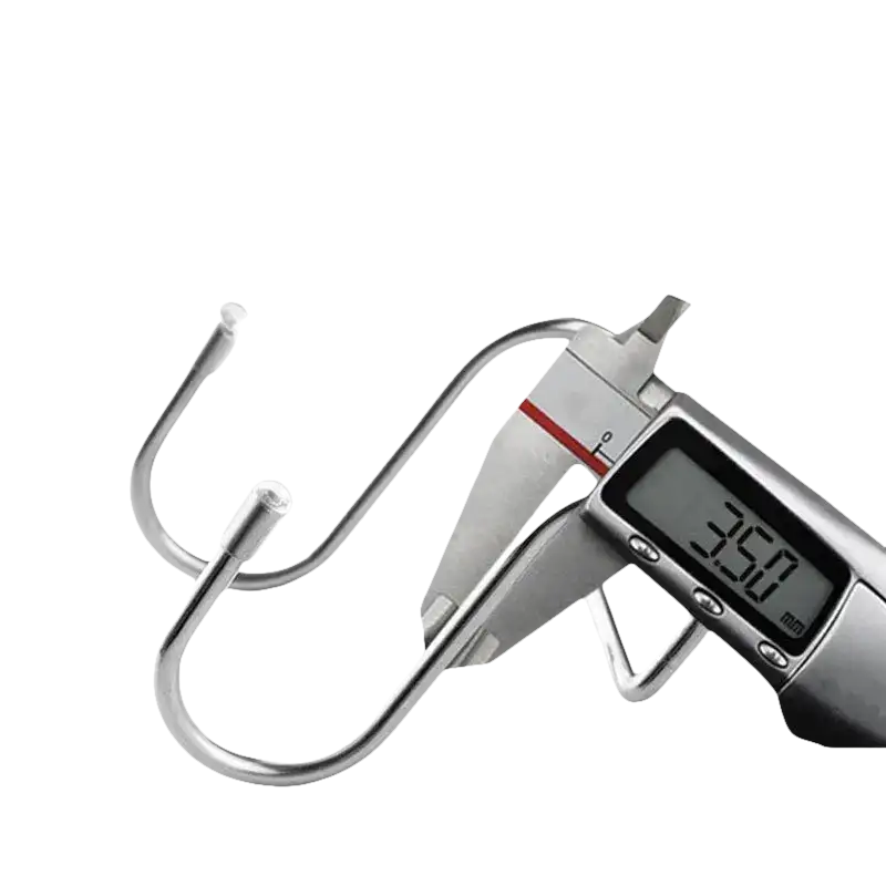 Stainless steel S-hooks with thickness measurement.