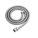 Silver stainless steel shower hose.
