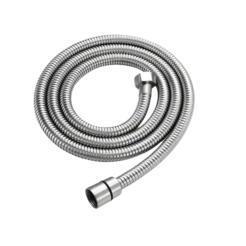Silver stainless steel shower hose.